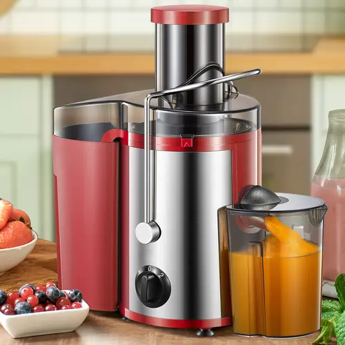 500w juicer machine with 3 inch wide mouth feed chute easy to clean centrifugal juicer for fruits and vegetables durable stainless red by