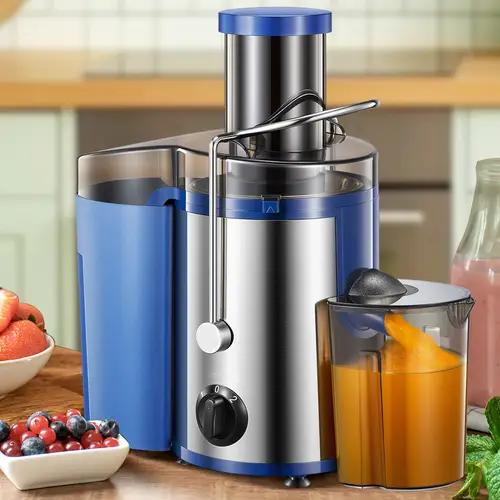 500w powerful centrifugal juicer machine with wide 3 feed chute easy to clean stainless steel for fruits and vegetables blue by