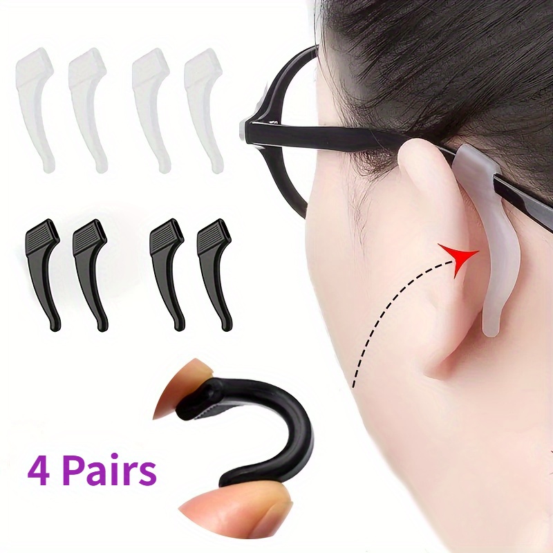 

4 Pairs Silicone Anti-slip Ear Hooks For Glasses - Comfortable Ear Grips, Frame Support Sleeves