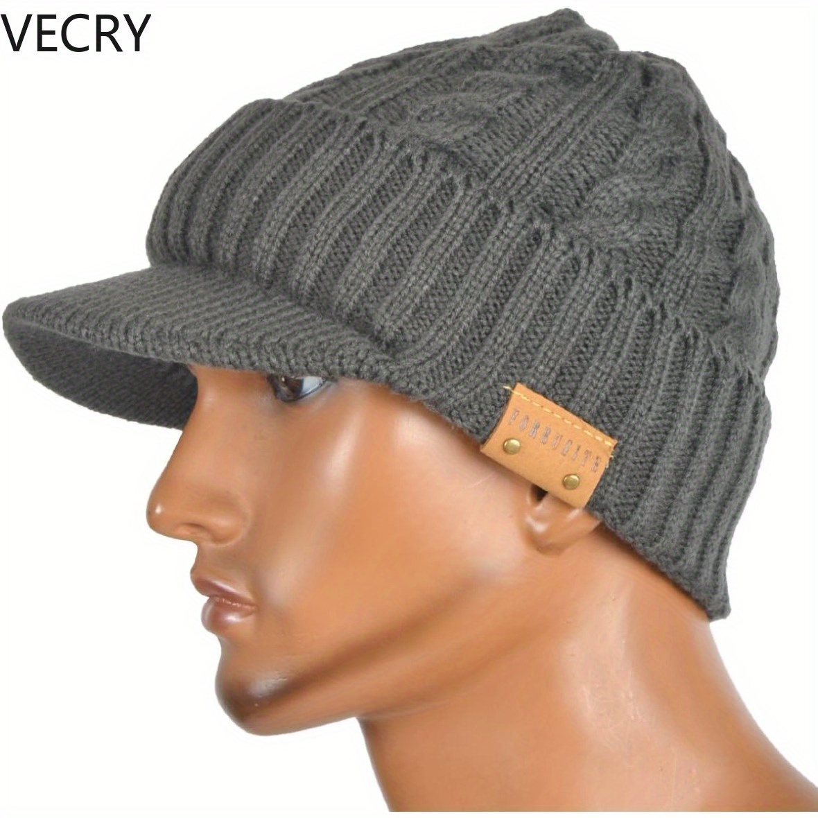 

Vecry Men's Knitted Beanie Visor Hats Fleece Lined Cuff Winter Daily Newsboy Cap