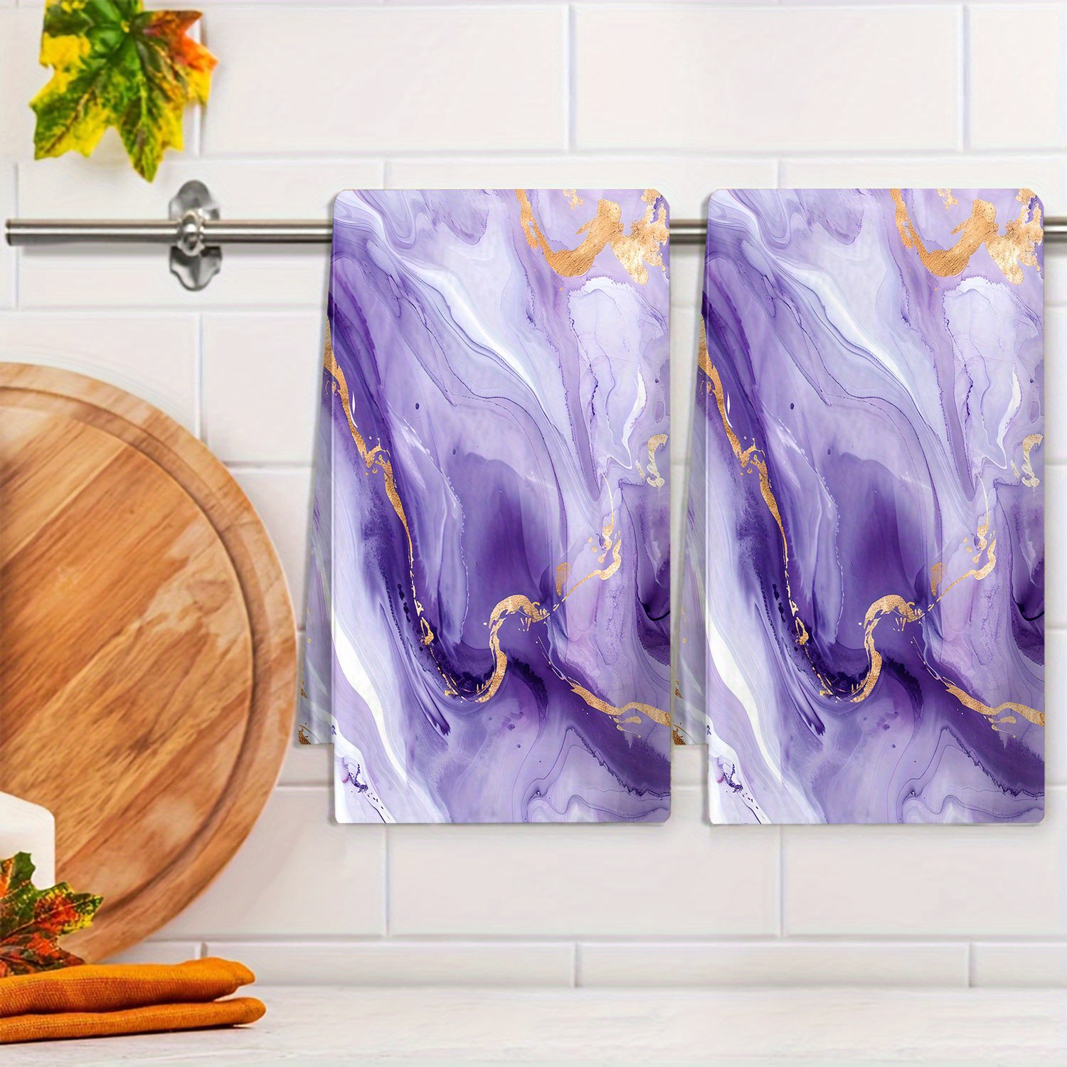 

1pc Purple Kitchen Household Printed Towel Cleaning Cloth Table Decoration Towel