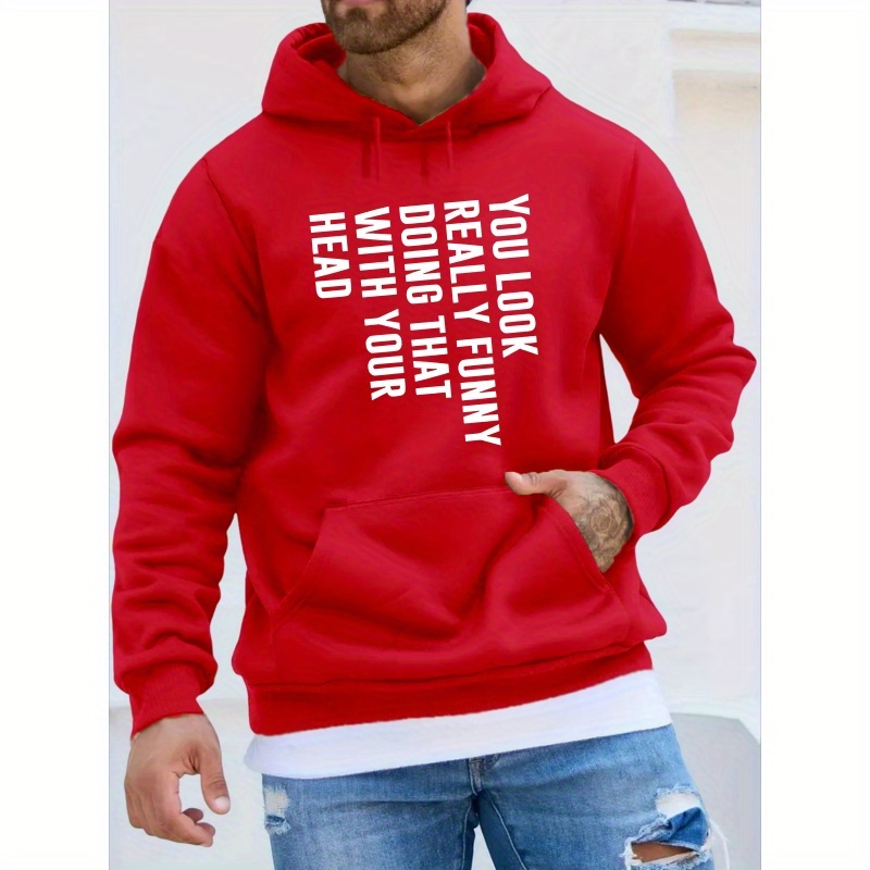 

Cozy Graphic Hoodie For Men - Plush Pullover With Kangaroo Pocket, Long Sleeve, Casual , Polyester