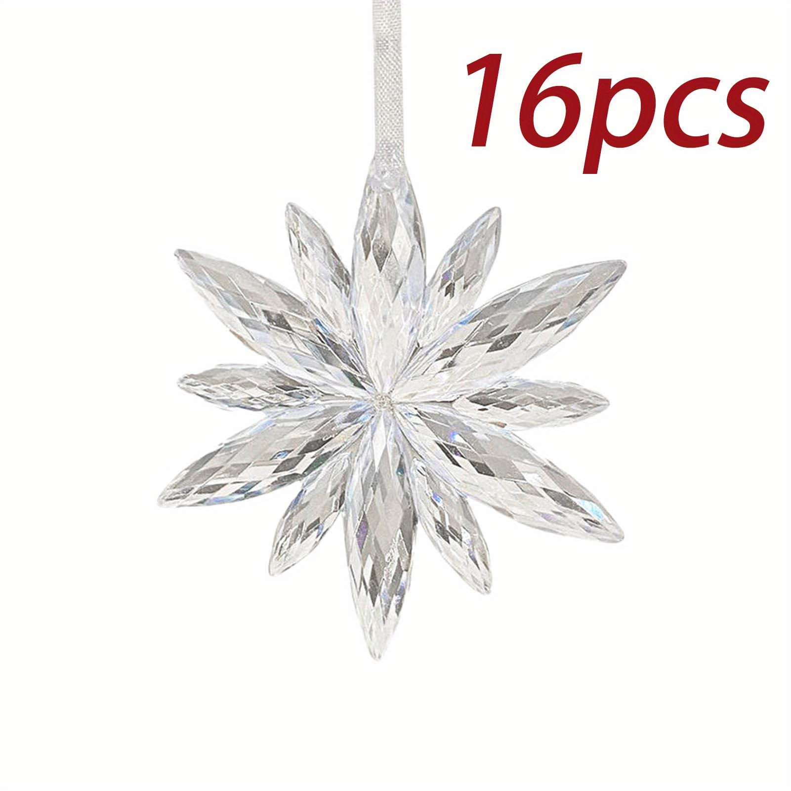 9/16pcs White Snowflake Christmas Decoration Pendants, Transparent Crystal Christmas Tree Decoration Scene Layout Snowflake String Christmas Decoration, Home Decoration