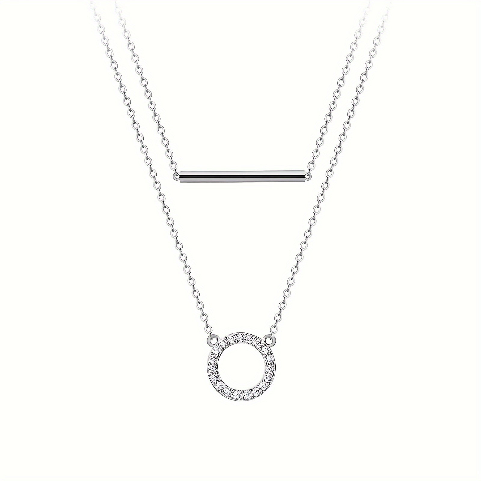 TEMU 1 Piece Of 925 Sterling Silver Double-layer Necklace With Hollow Pendant And Cubic Zirconia Design, Women's Jewelry Gift