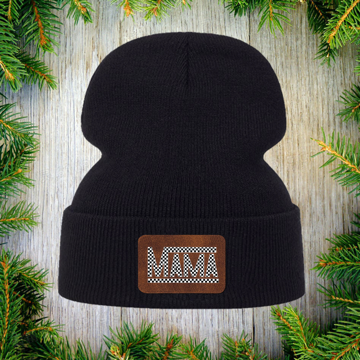 

Leather Label Printed "mama" Logo Knitted Hats Cap Beanie Gift For Men Women