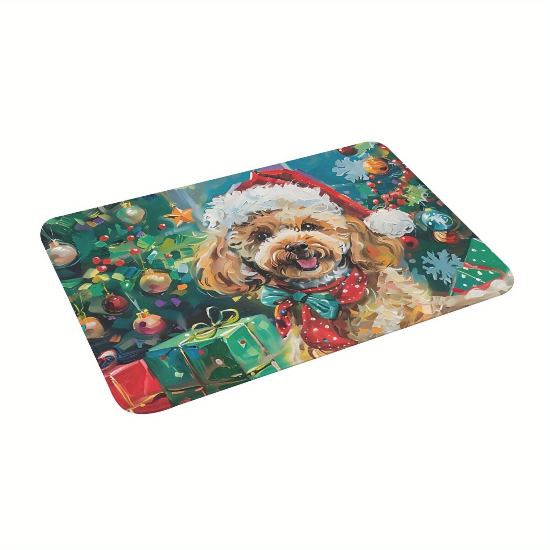 

Poodle Christmas Magic: Cozy Flannel Dog Doormat - Entrance Rug For Home Decor, Machine Washable