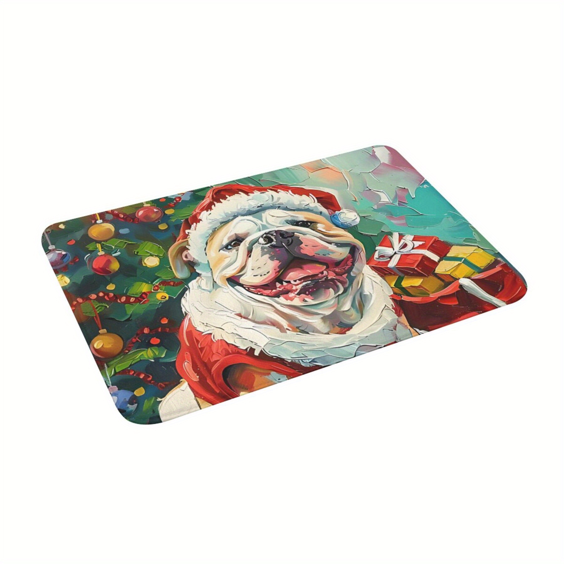 

Bulldog Christmas Doormat - Non-slip, Machine Washable Polyester Rug For Home Decor