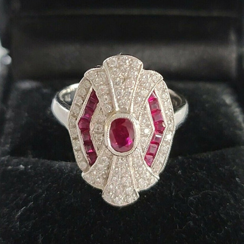 

Infading Copper With Zircon White Ring Ruby Ring Women's Ring Personality Design