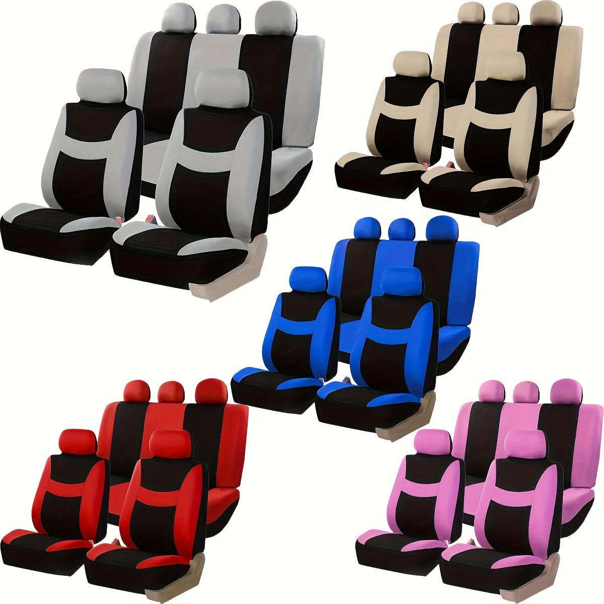 

9- Universal Seat Set - Polyester , - Includes 2 Seat , 1 Rear , 1 Rear Backrest , 5 Headrest - Accessories For 5- Vehicles