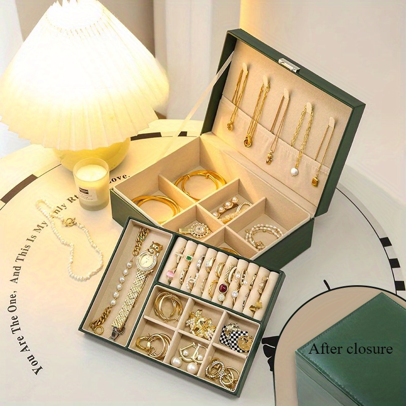 TEMU 1pc Luxe Jewelry Organizer Box With Lock - Storage Case For Earrings, Rings, Necklaces, Bracelets - Portable And With Multiple Compartments, Other (jewelry Boxes & Organizers)