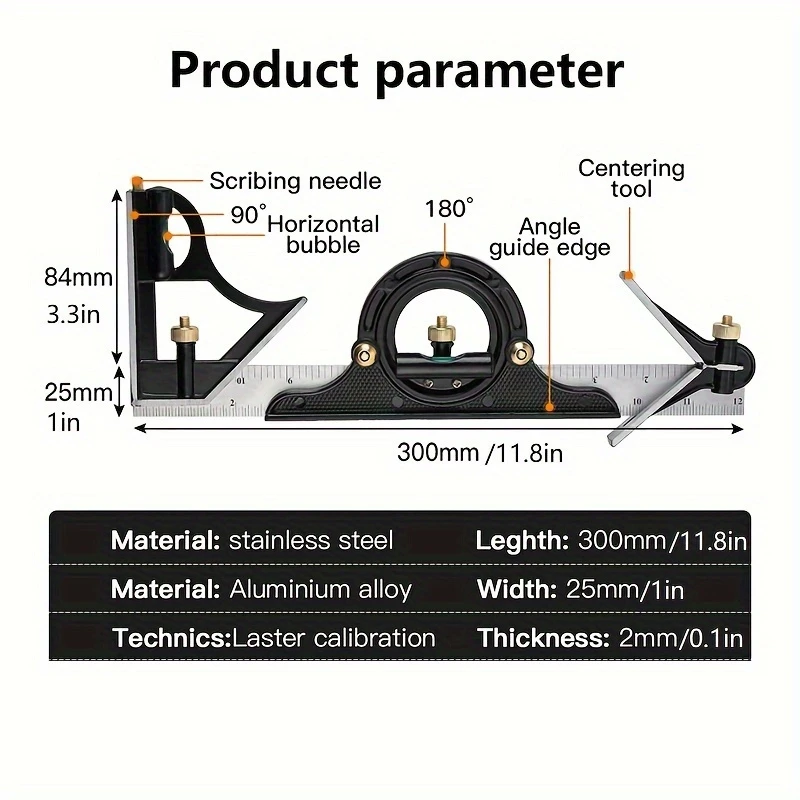 3 in 1 adjustable combination square 11 81 right angle ruler sliding protractor with level measure precision engineers tool for accurate measurements details 5