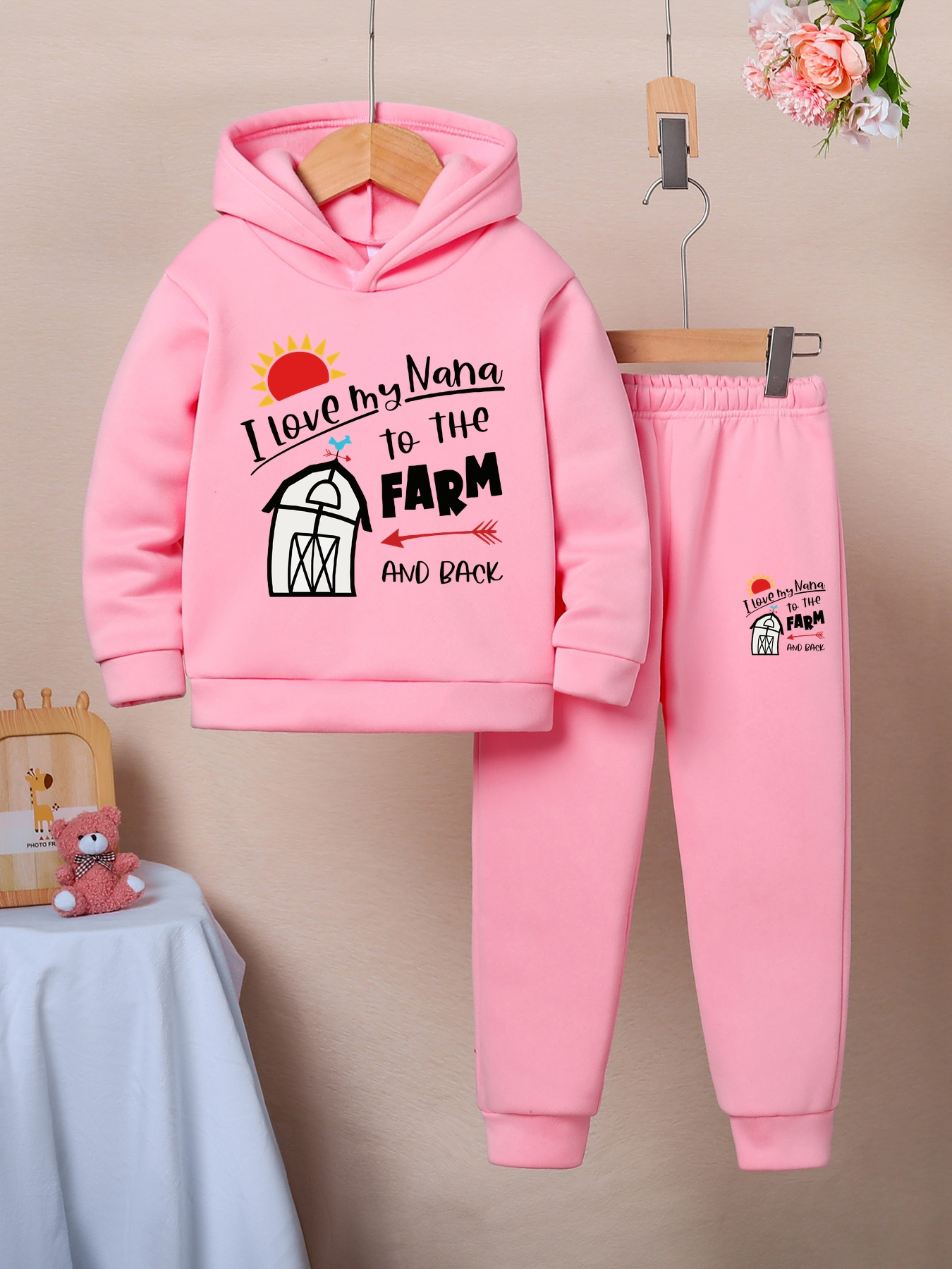 YFPICO Trainingspak voor meisjes, met capuchon, sportset, 2/3-delig, jas, sportbroek, sweatshirt, ritssluiting, lente, herfst, pak, joggen, joggers, Roze (drie elementen), 3-4 Jaren