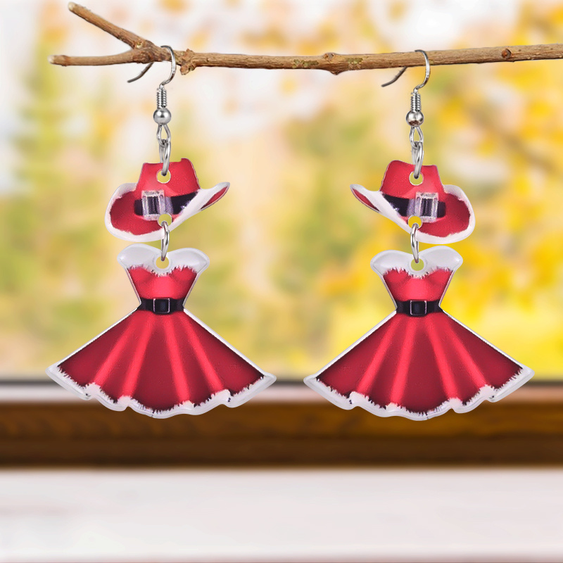 

Chic Red Christmas Dress Acrylic Earrings For Women - Holiday Jewelry, Perfect Gift Idea