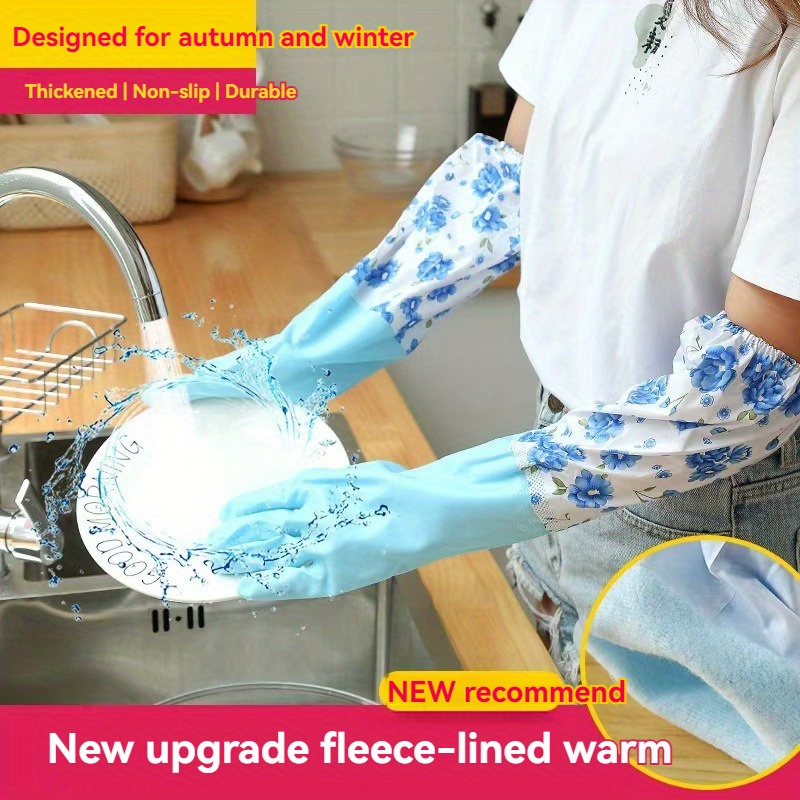 1 pair unisex premium plush thickened rubber cleaning gloves waterproof kitchen dishwashing gloves non slip household outdoor gardening gloves   laundry car wash cleaning supplies tools back to school   cleaning essentials lead free pvc water resistant abrasion resistant for bathroom toilet clothes outdoor use details 0