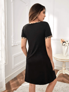 comfortable black maternity dress with floral accents casual short sleeve round neck stretchy fabric for spring summer nursing rest maternity dress floral accent dress stretchy fabric