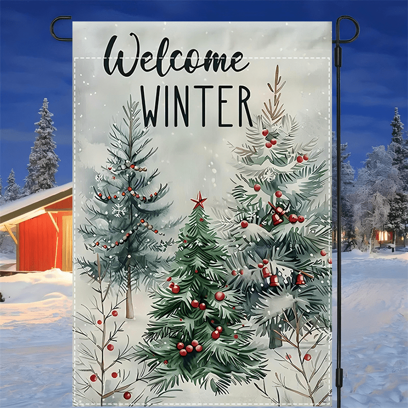 

Garden Flag - Farmhouse Design With Christmas Tree, Holly & Snowflakes | Polyester, Double-sided & Waterproof | Yard, Porch & Outdoor Decor | 12x18 Inches