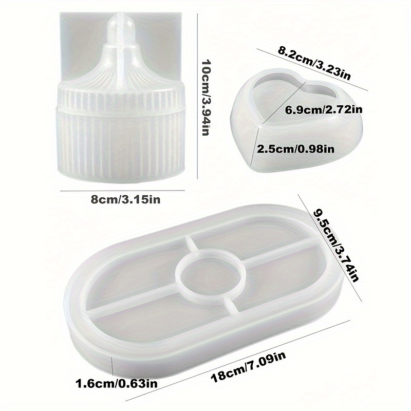 Image of Set Of 3 Silicone Molds - Includes Molds For Cement Gypsum Candle Jars, Heart-shaped Dishes, And Oval Dishes