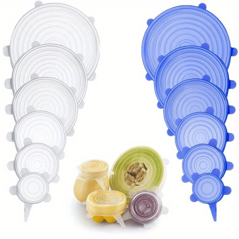 6 pack silicone stretch lids reusable dishwasher   contact   sizes for   containers kitchen storage accessories details 0