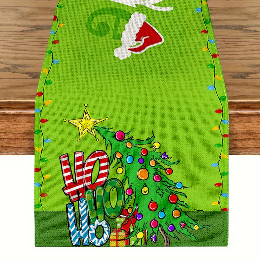 

Merry Christmas Table Runner - Holiday Decor With Santa, Snowman & Reindeer Design, Seasonal Kitchen & Dining Centerpiece, Christmas Decorations