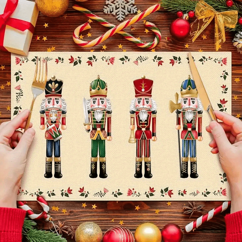 

Heat-resistant & Polyester Placemats (4pcs) With Nutcracker Design - Kitchen, Parties, Outdoor Events & Picnics