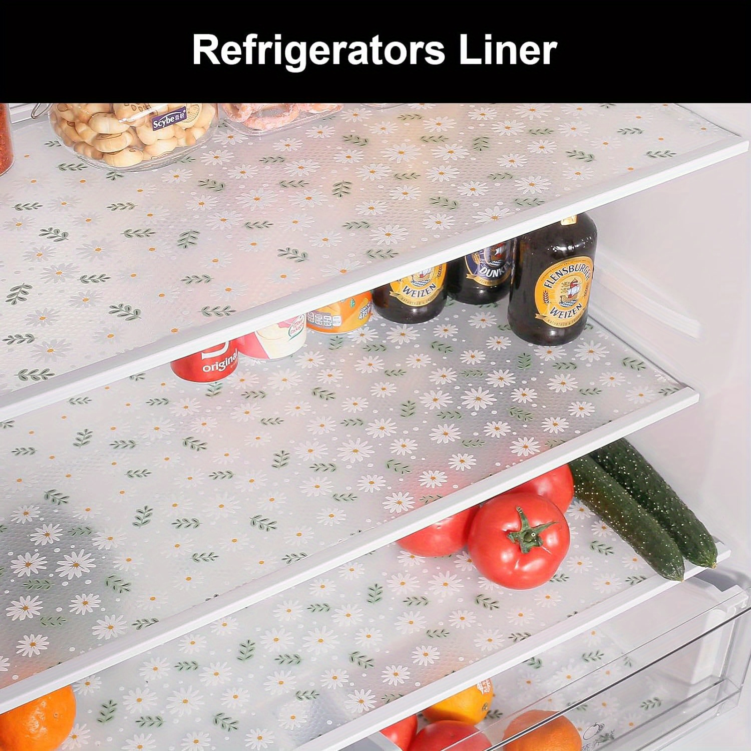 1 roll daisy print eva shelf liner non   non slip drawer mat   rubber cabinet protector   pattern for kitchen refrigerator and desk storage details 1