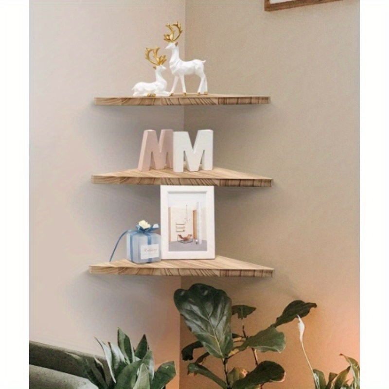 

3pcs Set Wooden Shelves - Triangular Fan-shaped -mounted Display For , & Hallway Decor