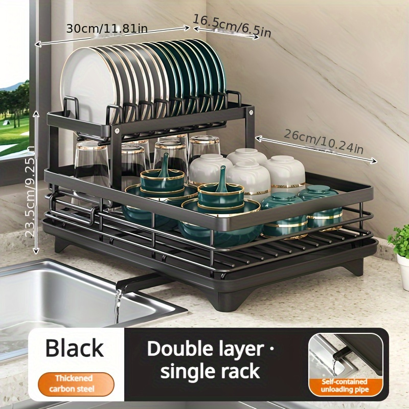 

1pc Modern Double-layer Metal Dish Rack With - Space-saving, Stackable Design For Kitchen Countertops, Includes Cup & Utensil Holder