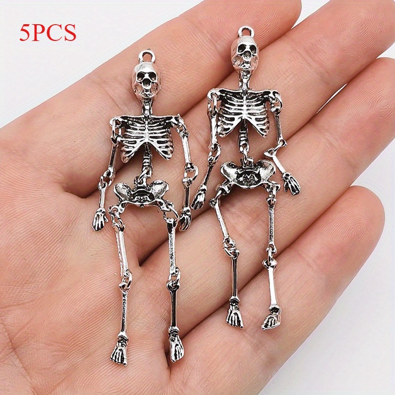 TEMU Vintage Skeleton Pendant Set: 5pcs Diy Alloy Pendants, Halloween Or Everyday Wear - Women's Fashion Accessories