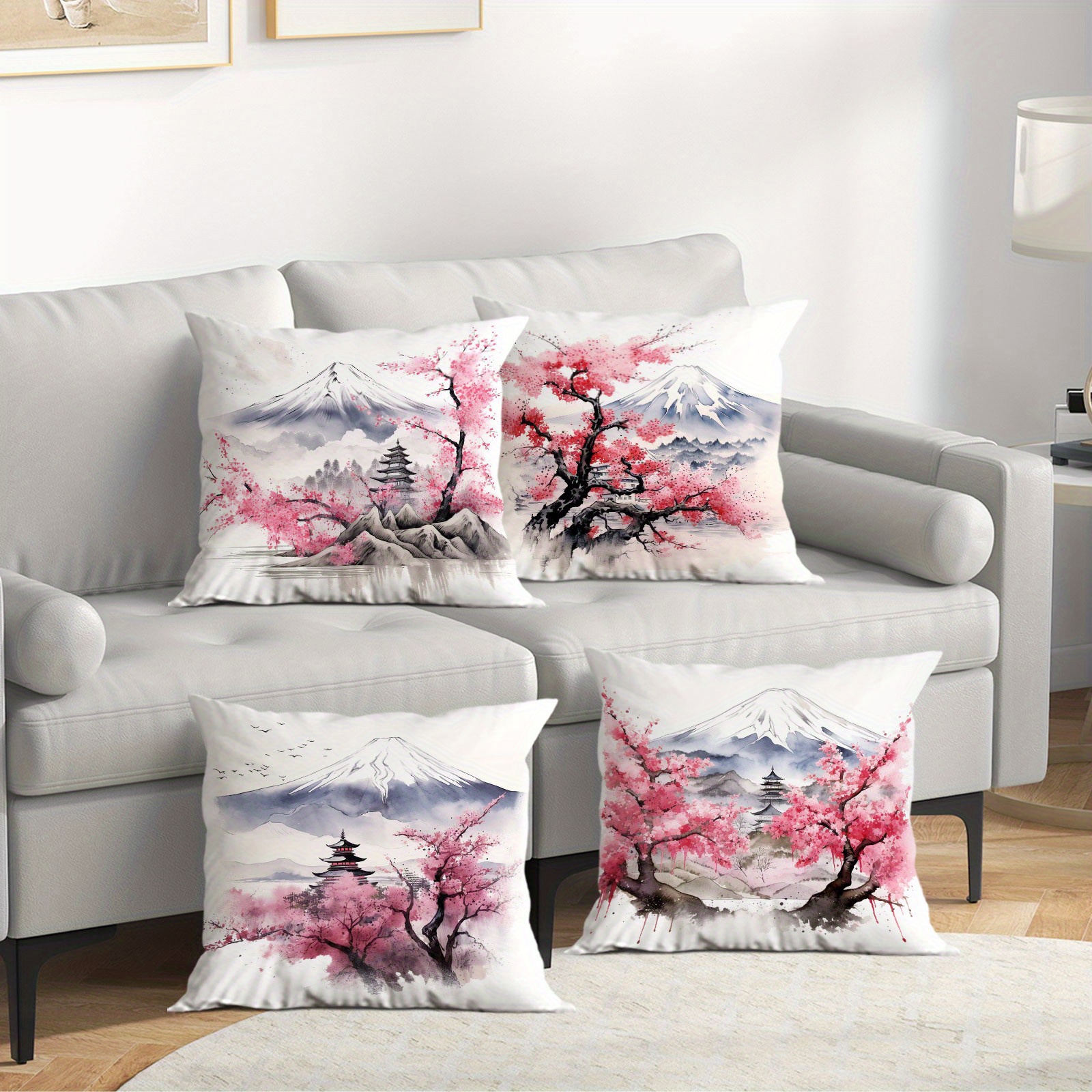 

Japanese Garden And Pattern Pillowcase, Set Of Four, No Pillow Core, Comfortable And , Suitable For Office, Bedroom, Balcony, Car, Sofa, Garden