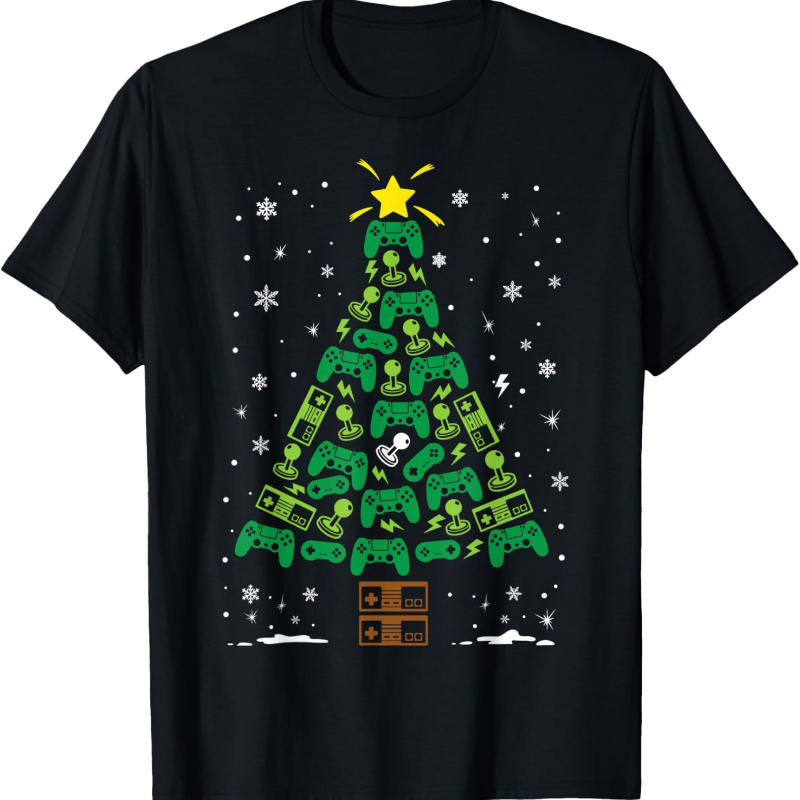 

Gamer Family Matching Christmas Tree T-shirt For , Soft Fabric, Breathable, Comfortable Short Sleeve Tees Summer, Birthday Gift To Teens