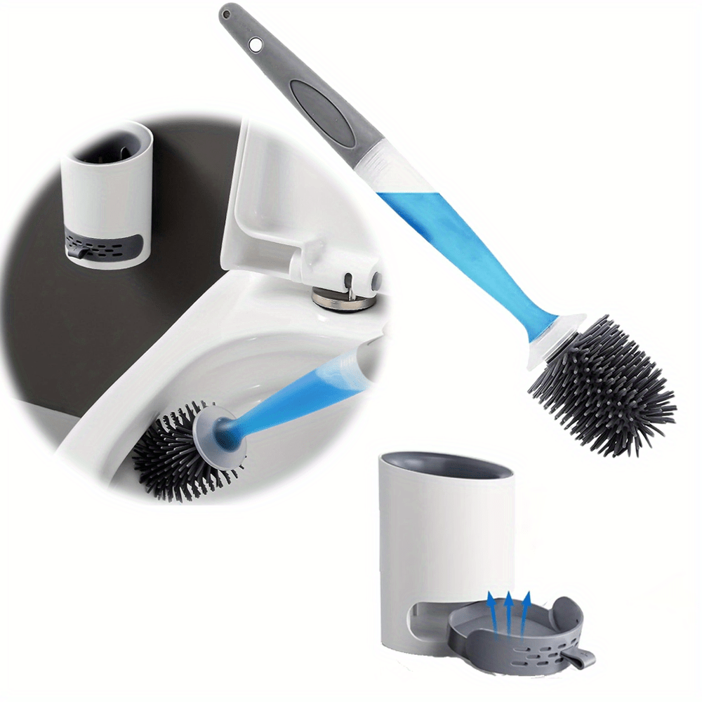 

Brosse de toilette en silicone avec ensemble de porte-mur - Accessoire de nettoyage de salle de bain non électrique avec distributeur de savon pour nettoyage d'angle