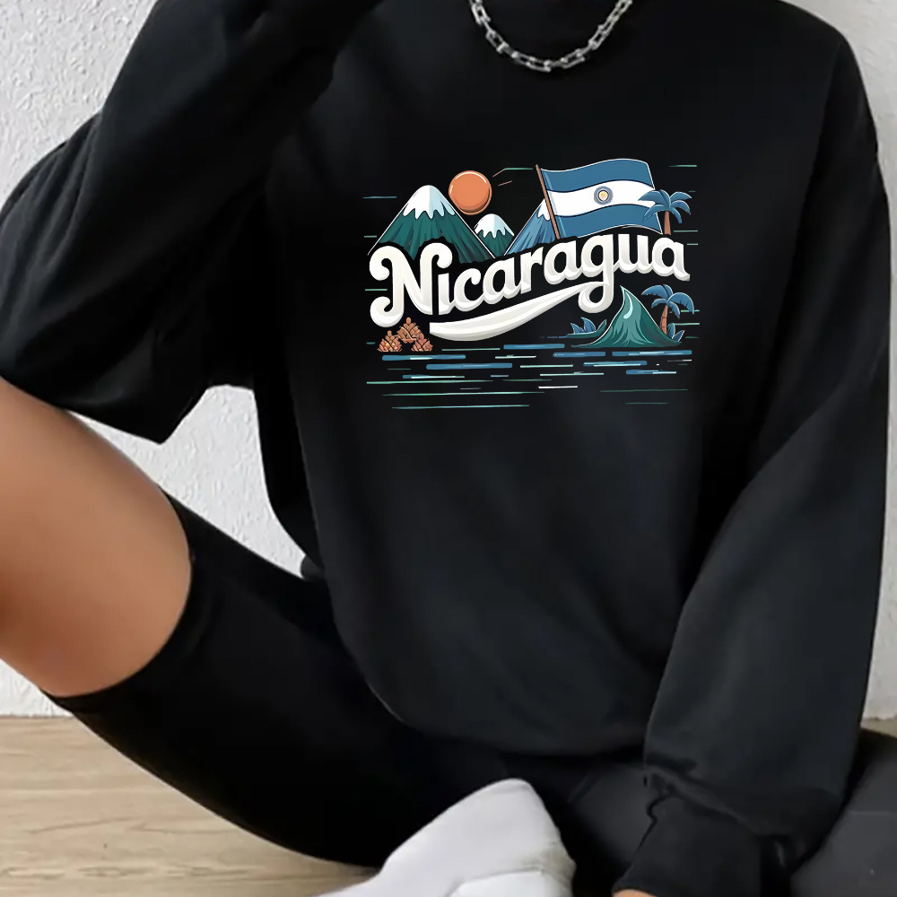 

Fashionable And Trendy Nicaragua Flag Pattern Print, Women's Fashionable Round Neck Sweatshirt, Casual Sports Long-sleeved Bottoming, Autumn And Winter Women's Clothing