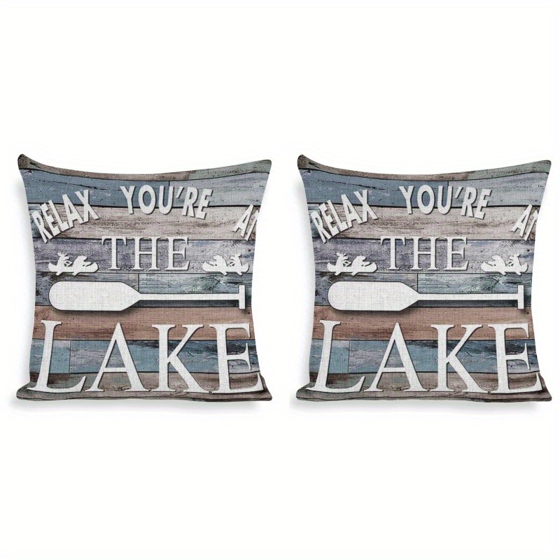 

're At The Lake" Double-sided Printed Paddle And Slogan Square Pillow Case - Bedroom Bed Car Seat 18 X 18 Inches