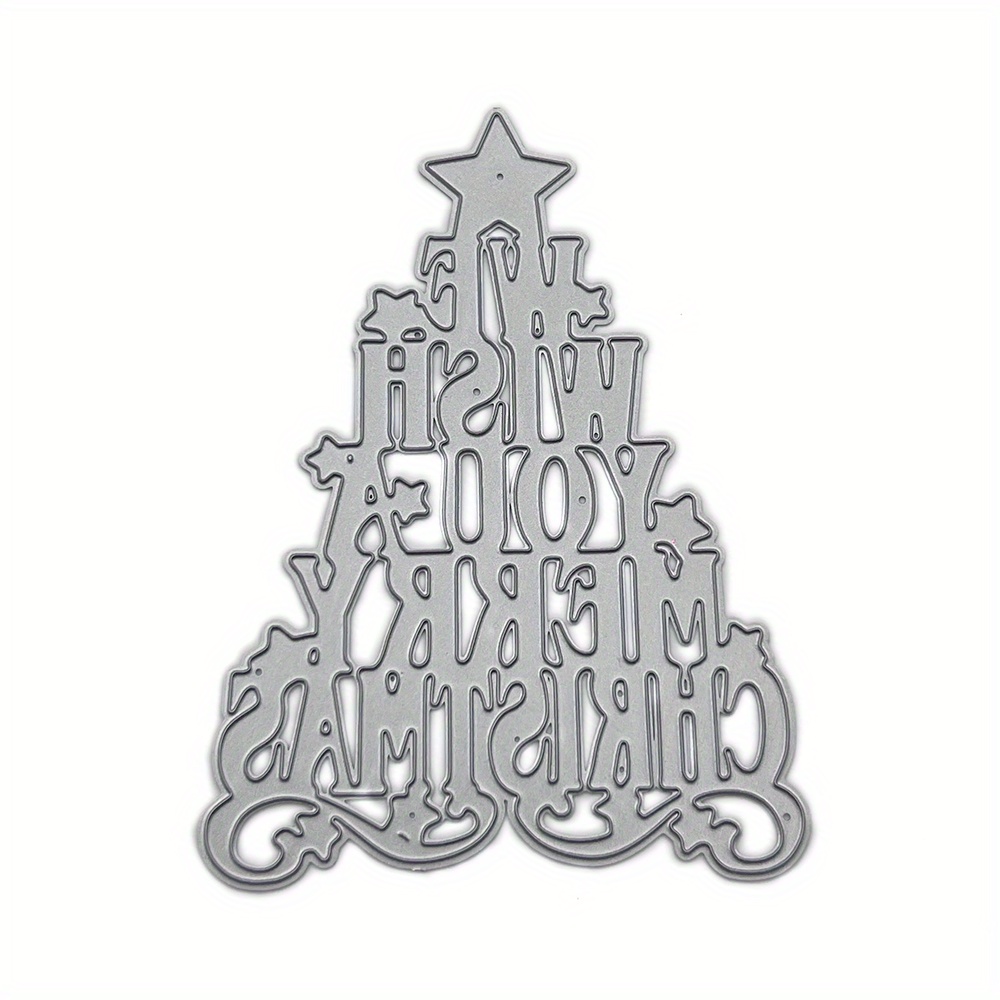Image of [christmas] 1pc "merry Christmas" (carbon Steel) Christmas Tree Decorative Paper Embossing Card Die — Christmas Tree Metal Cutting Die