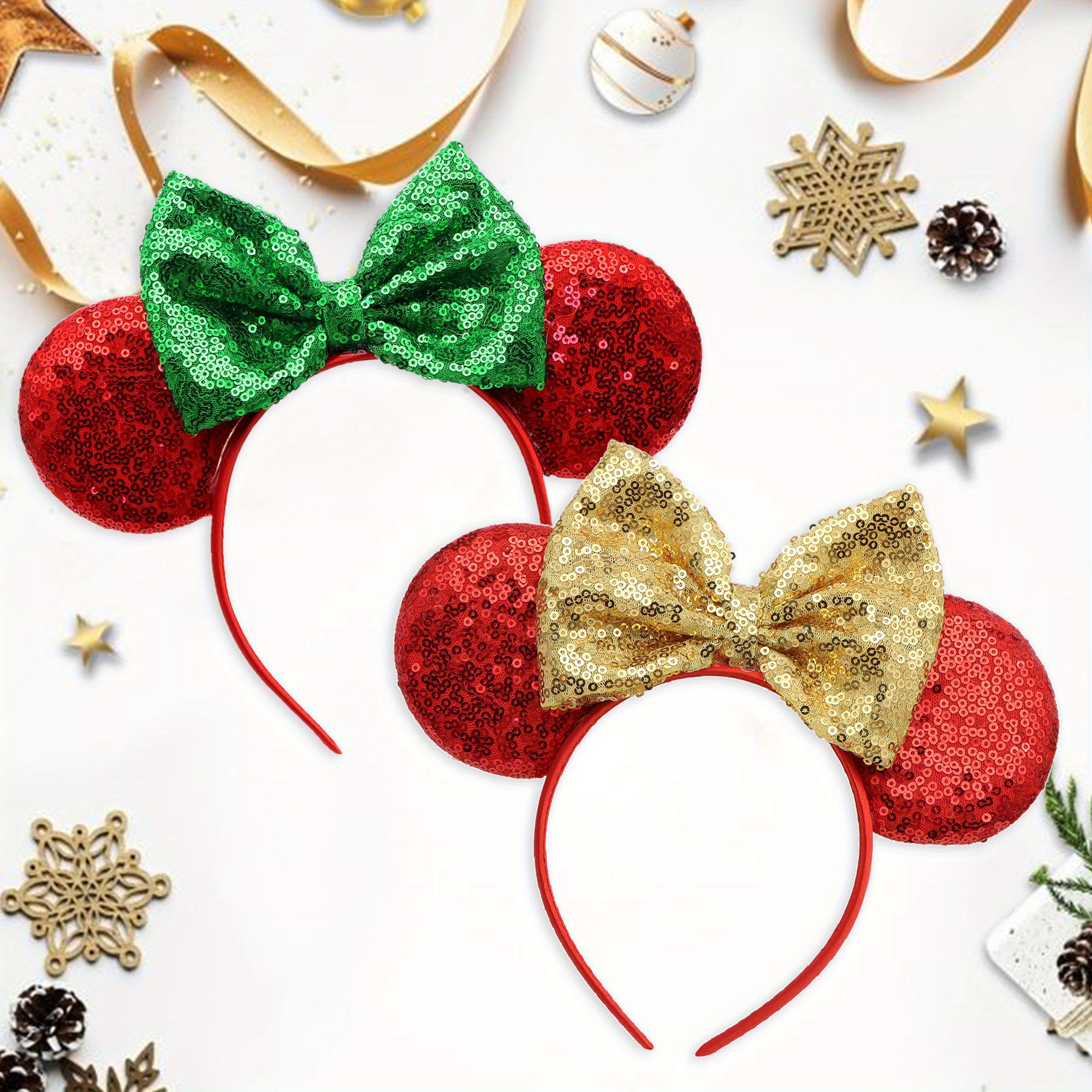 

Sparkly Sequin Mouse Ears Headband With Bow - Comfortable, One-size Fits Most For Parties & Celebrations