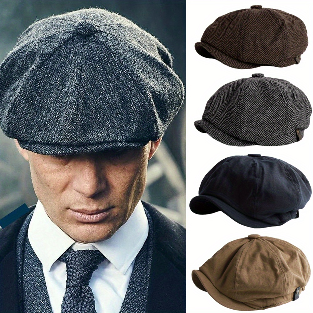 

Vintage British-style Wool Newsboy Cap For Men Women- Retro Street Beret With Tweed Pattern, Solid Flat Hat- Cosplay And Casual Wear