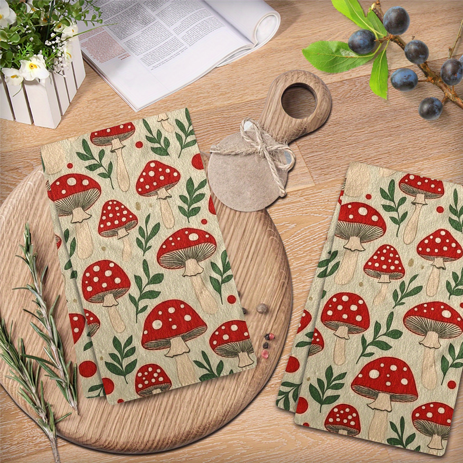 

2pcs Mushroom Kitchen Towels - Microfiber, Quick- & Tea Towels For Home Decor And Housewarming Gifts, 27.2x18.4 Inches