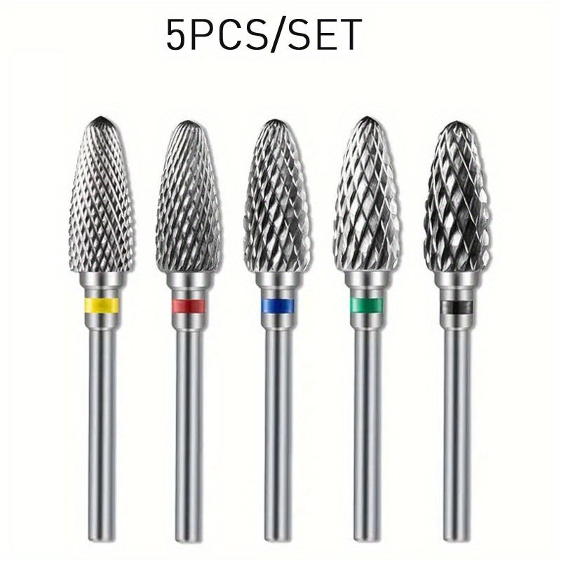 

5pcs Nail Drill Bits Set, Steel Grinding Heads, Carbide Nail Drill Bits For Manicure Pedicure, Low Allergenic, Salon & Home Use, Nail Art Tools