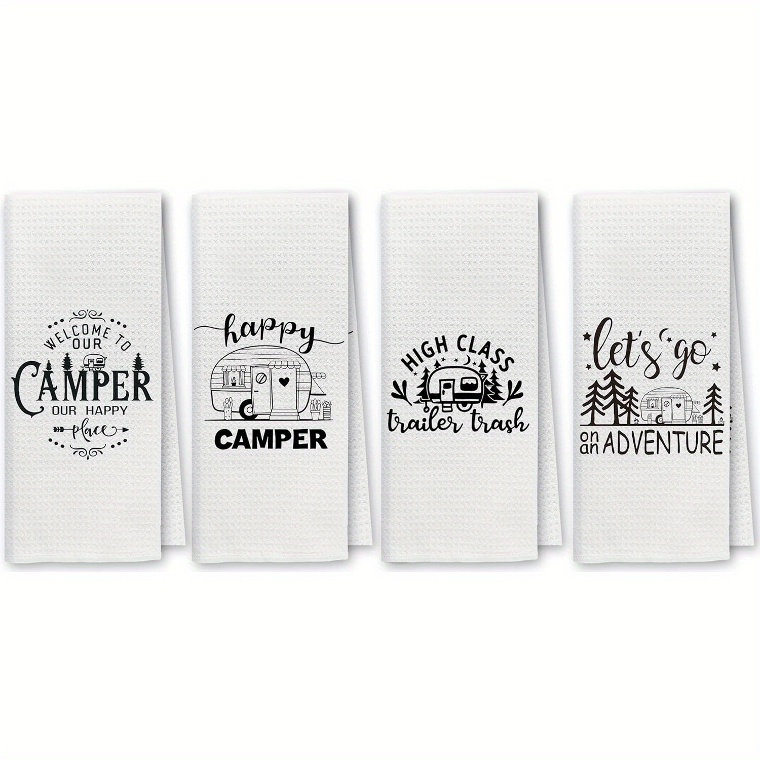 

Fun Camping Kitchen Towels Dish Towels Washing Cloths Set Of 4, Campground Cabin Rv Decor Absorbent Drying Cloth Hand Towels Tea Towels Bathroom Kitchen, Camper Gifts 18*26 Inch