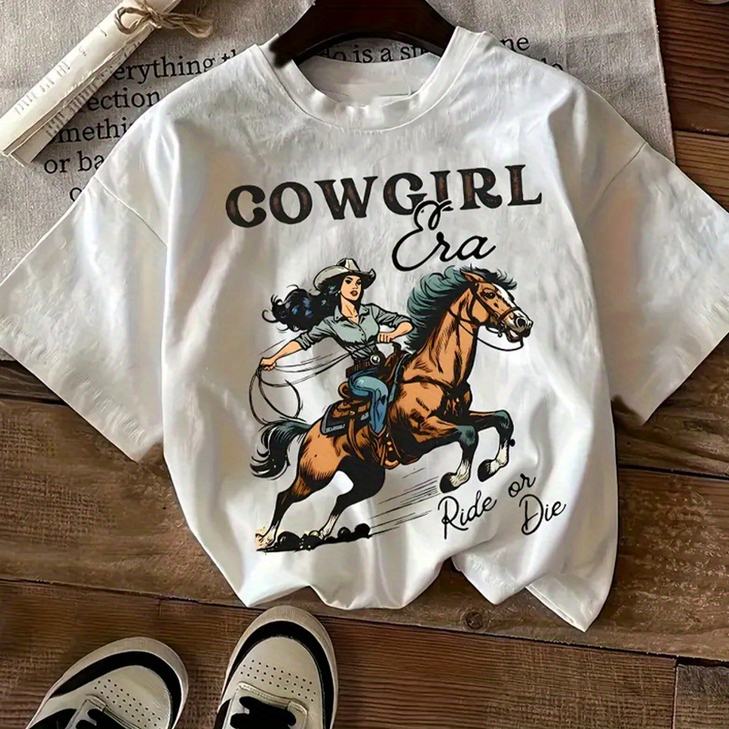 

Riding A Horse And 220 Grams Of Cotton, Soft And Casual Printed T-shirt, Casual Short Sleeved T-shirt - Comfortable And Summer Women's T-shirt