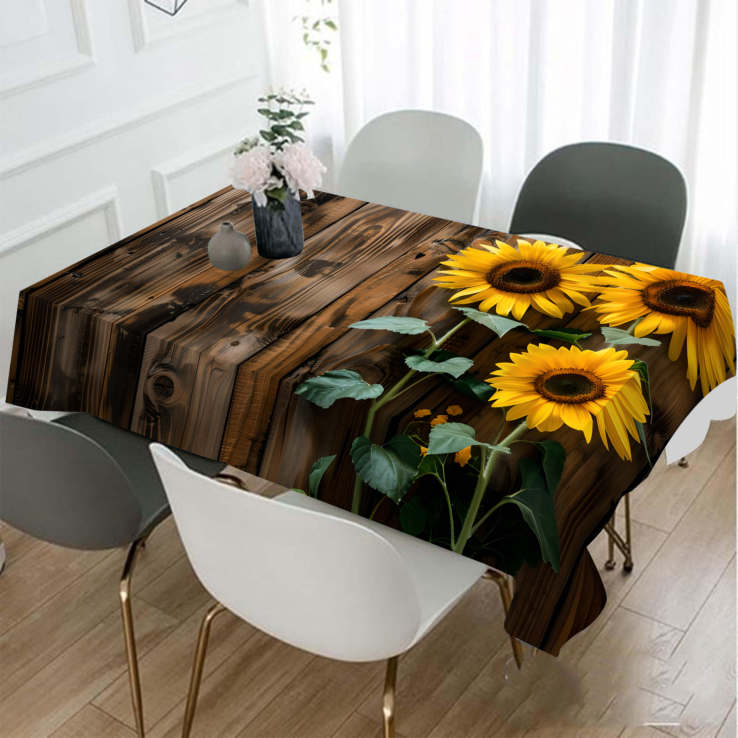 

Wood Grain Tablecloth - Polyester, Non-woven Fabric For Dining & Coffee Tables, Rectangular Decorative Cover