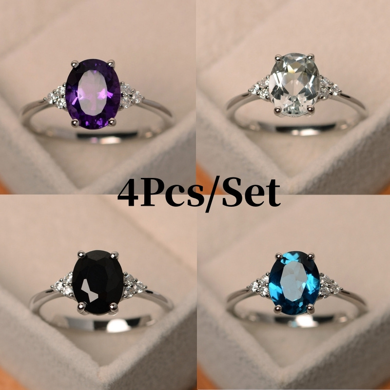 

4pcs/ Set Of Zirconia Rings - A Of , Accessories For Women's Rings, Valentine's Day Jewelry, Weddings And Parties