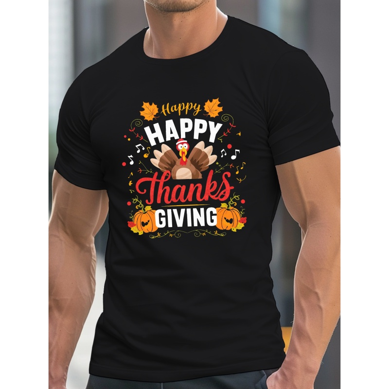 

Happy Thanksgiving Men's T-shirt - Casual Crew Neck, Short Sleeve, Lightweight & Comfy Polyester Tee For Summer