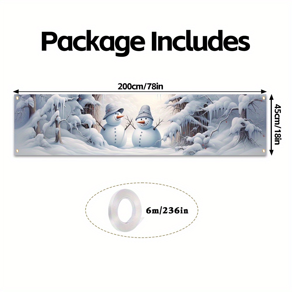 Image of A Christmas Happy Yard Sign Banner Made Of Polyester, Featuring A Snowman And Snowy Scene Design, Suitable For New Year Holiday Decorations And Outdoor Photo Booth Backgrounds