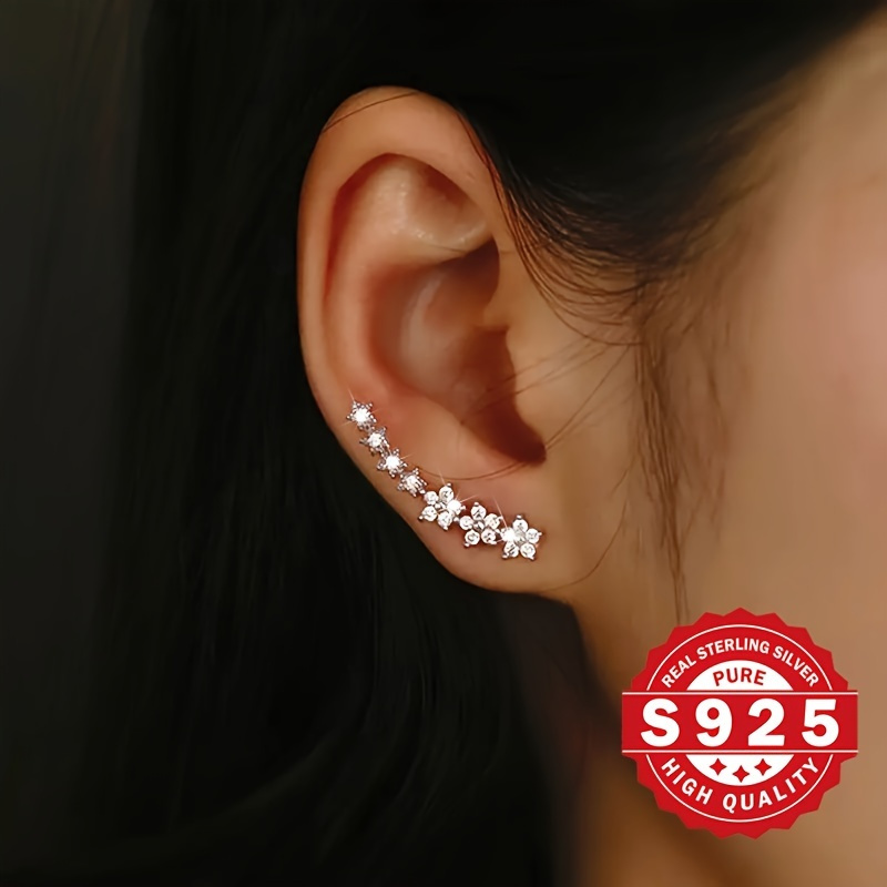 TEMU 925 Sterling Silver Climber Earrings, 18k Golden Plated Cute Delicate Elegant Design Hypoallergenic Accessories For Music Festivals, Adorable Style Jewelry Gifts For Women