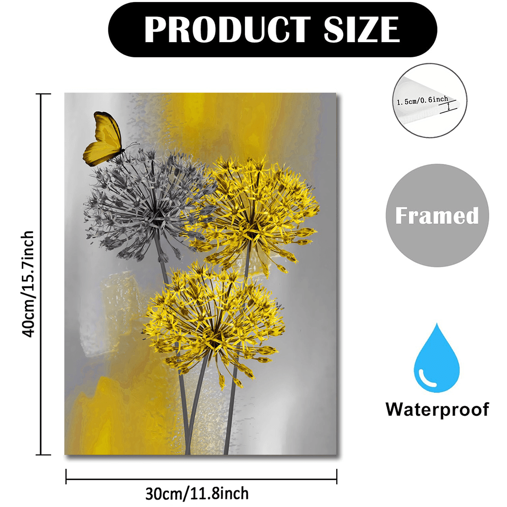 TEMU 1pc Modern Minimalist Yellow Dandelion & Framed Canvas Wall Art - Waterproof Wrapped Painting With Black Frame, 11.8"x15.7" (30x40cm) - Vibrant