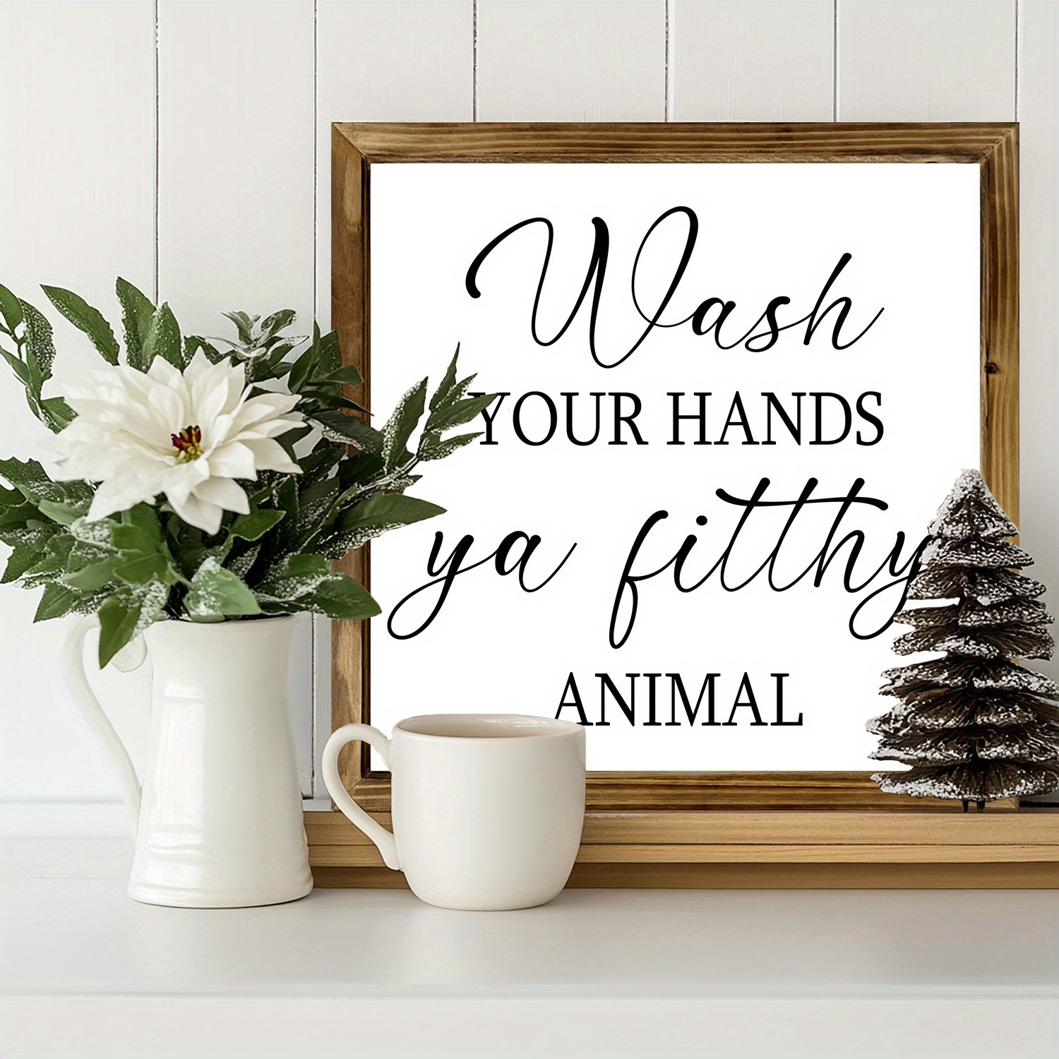 

8x8" Rustic Wooden Framed Wall Art - "wash Your Hands " - Humorous & Inspirational Decor For Bathroom, Bedroom, Home Office - , Fade-resistant Wood With , Room Decor