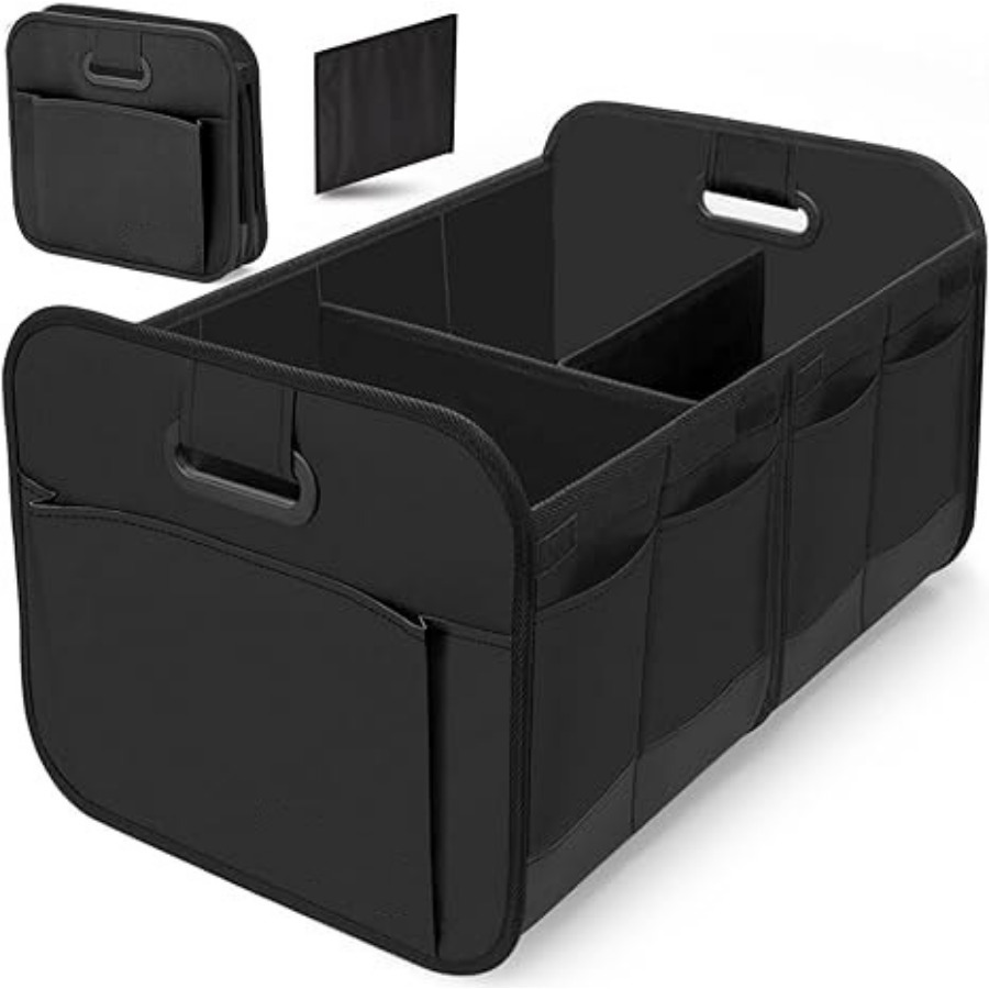 Foldable Multi-Compartment Car Organizer with Reinforced Handles - Durable 600D Oxford Fabric, Easy to Clean, Ideal for SUVs, Minivans, and Sedans, Black, Car Storage Solution|Compartmentalized Storage|Durable Oxford Fabric, Car Organizer Storage, Car Storage Rack, Storage Racks