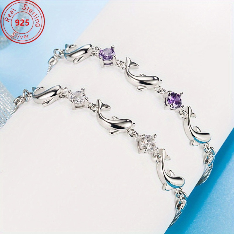 

S925 Sterling Amethyst Bracelet - Beautiful And Stylish Design With Purple Sparkly Synthetic Zircon - Wear - The Perfect Feminine Charm Gift