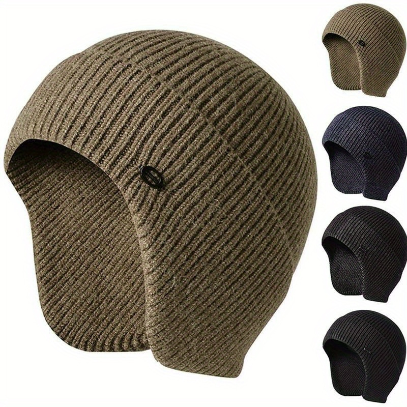 

1 Bonnet d'hiver en acrylique pour homme avec cache-oreilles, protection élastique des oreilles, bonnet de ski thermique chaud pour le cyclisme, lavable à